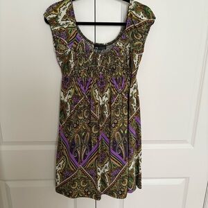I.N. Studio Green and Purple Flutter Sleeve Sundress